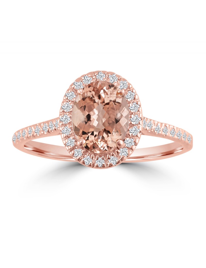 170ct Diamond And Oval Morganite 14k Rose Gold Halo Solitaire Engagement